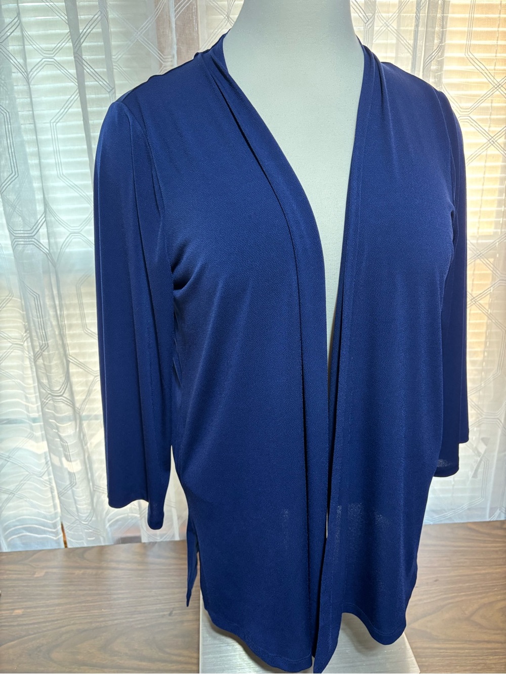 IMAN 2X Navy Open-Front Draped Cardigan 32L no buttons or pockets